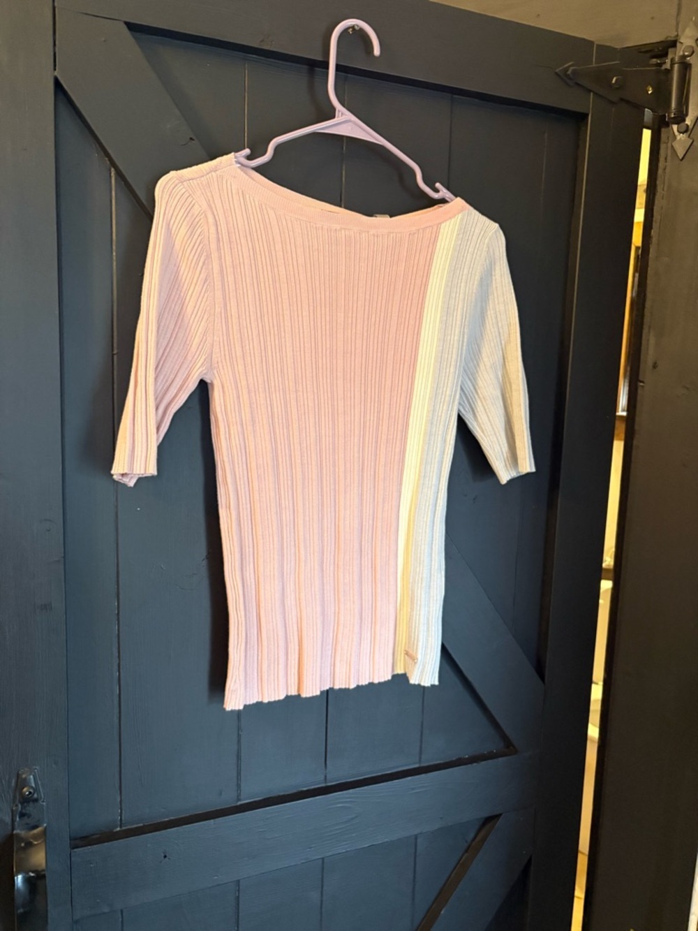 Tahari Ribbed Knit Sweater in Pink and Cream